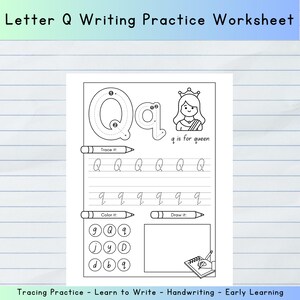 Letter Q Tracing Worksheet - Preschool & Kindergarten Handwriting Practice - Alphabet Printable Activity for Kids