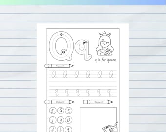 Letter Q Tracing Worksheet - Preschool & Kindergarten Handwriting Practice - Alphabet Printable Activity for Kids