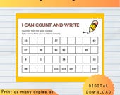 Counting Numbers Worksheet | Number Writing Practice | Kindergarten Math Printable | Homeschool Counting Activity