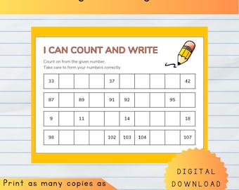 Counting Numbers Worksheet | Number Writing Practice | Kindergarten Math Printable | Homeschool Counting Activity