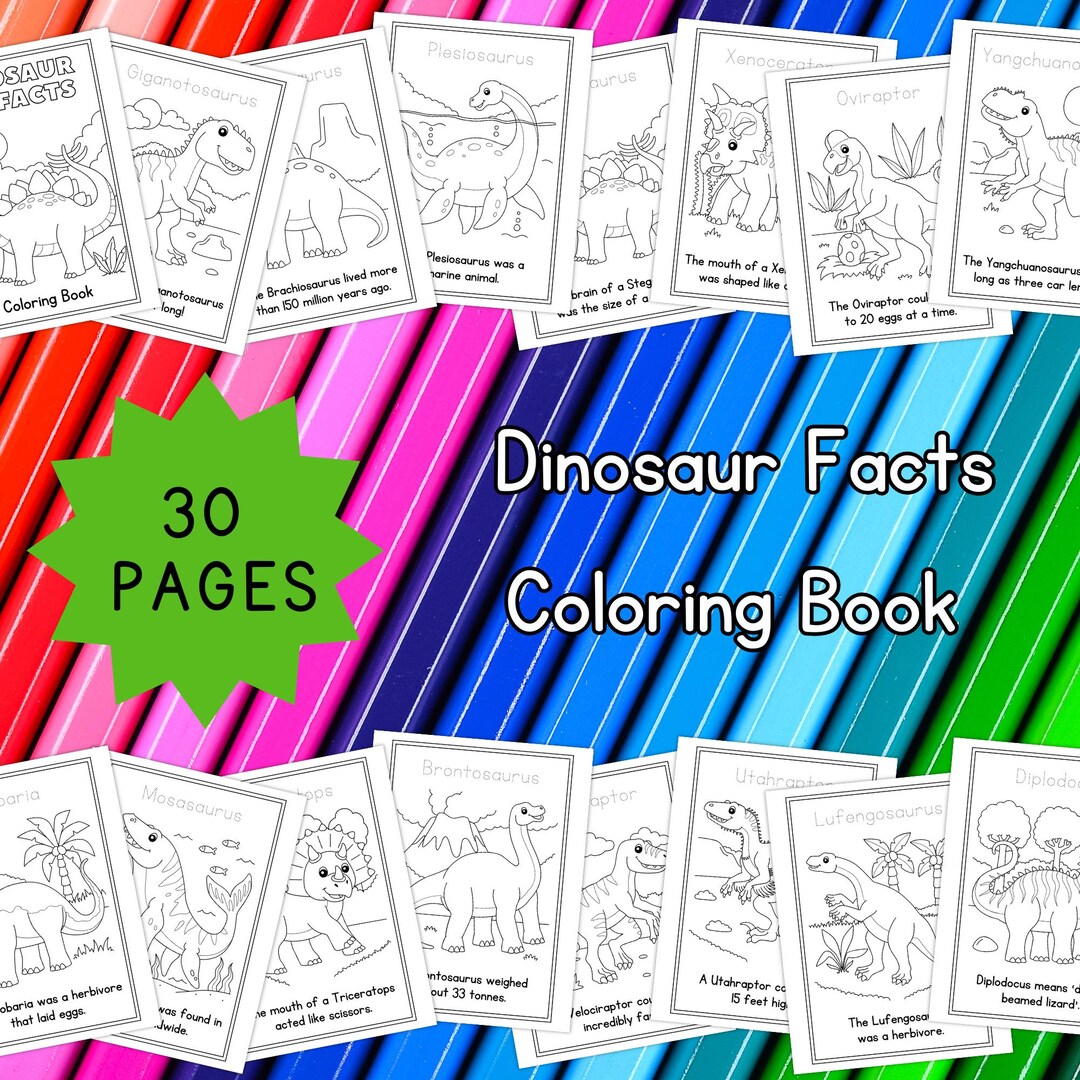 Dinosaur Fun Facts Coloring Book | 30 Printable Pages for Kids ...