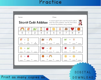 Secret Code Addition Worksheet | Fun Math Activity for Kids | Emoji Addition Printable | Kindergarten & 1st Grade Math Game