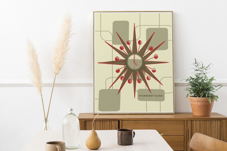 Mid Century Wall Decor Starburst Clock Mid Century Art Mid Century