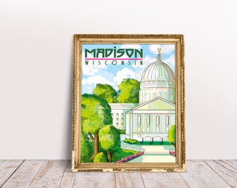 Madison WI Poster | Wisconsin State Capitol | Capitol Square | Wisconsin Travel Poster | Visit Wisconsin | Wisconsin Art