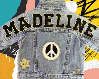 Custom Patch Jacket | Custom Jean Jacket with Patches and Name | Personalized Denim Jacket with Letters, Patches, Studs, Bling | Name Jacket