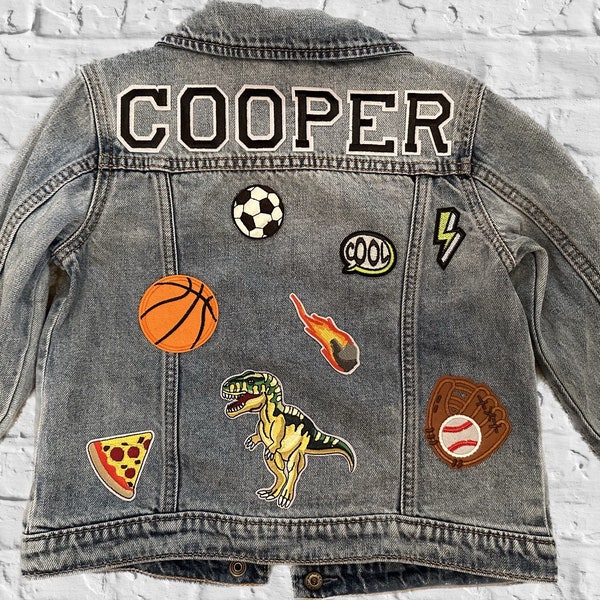 Custom Patch Jacket for Boys | Custom Jean Jacket with Patches and Name | Personalized Denim Jacket with Letters, Patches | Name Jacket