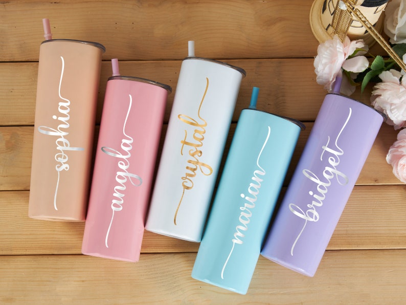 Personalized Tumbler With Straw Bridesmaid Tumbler Skinny Etsy