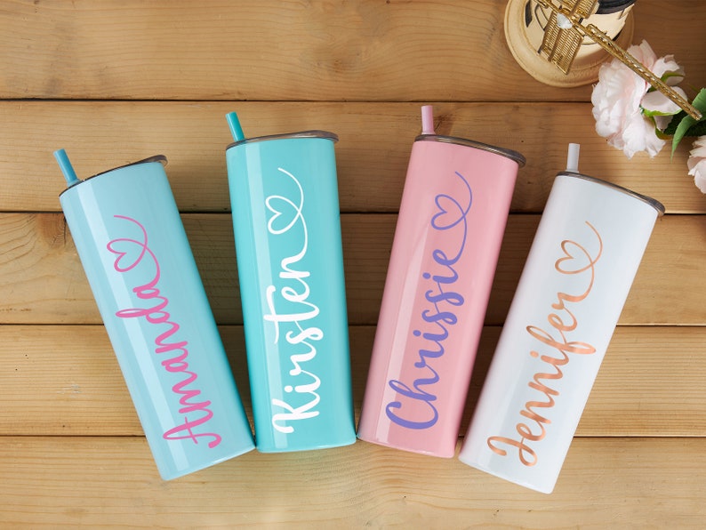 Personalized Tumbler With Straw Bridesmaid Tumbler Skinny Etsy