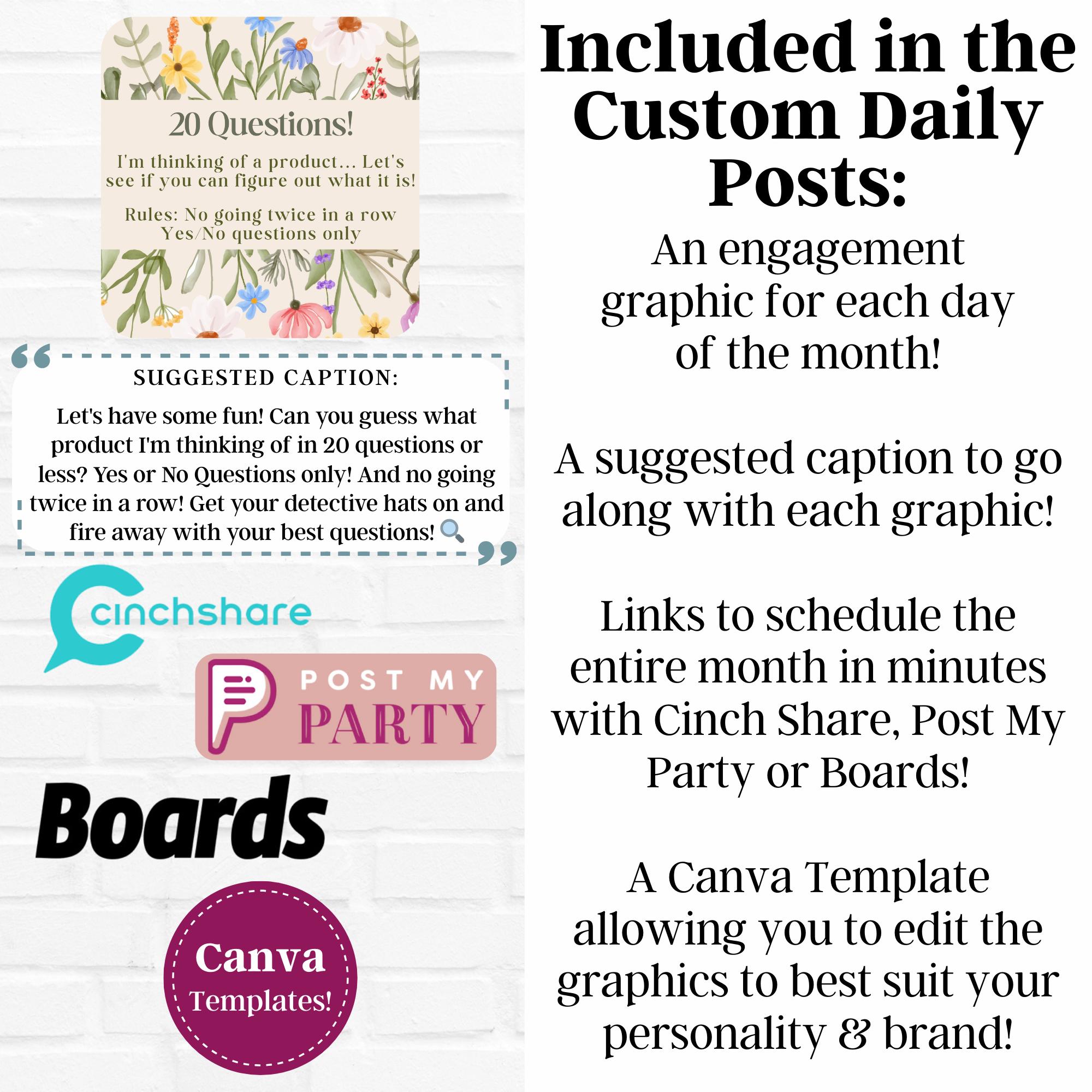 MAY 2024 Daily Posts - Graphics, Captions, Scheduling Links & Canva ...
