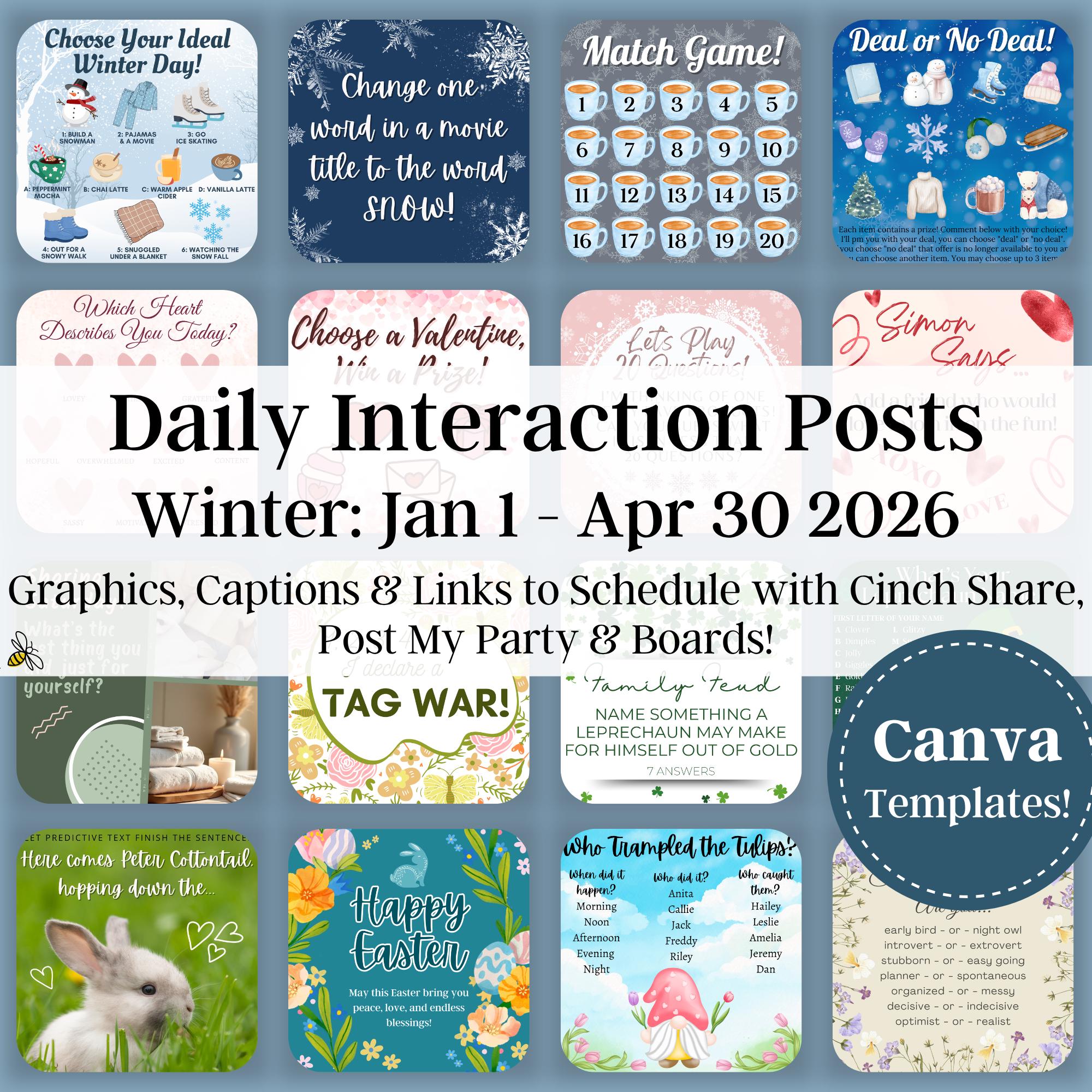 Winter 2026 Daily Interaction Posts Bundle - Graphics, Captions ...