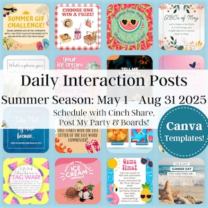 SUMMER 2025 Daily Posts - Graphics, Captions, Scheduling Links & Canva Template for Social Media Interaction