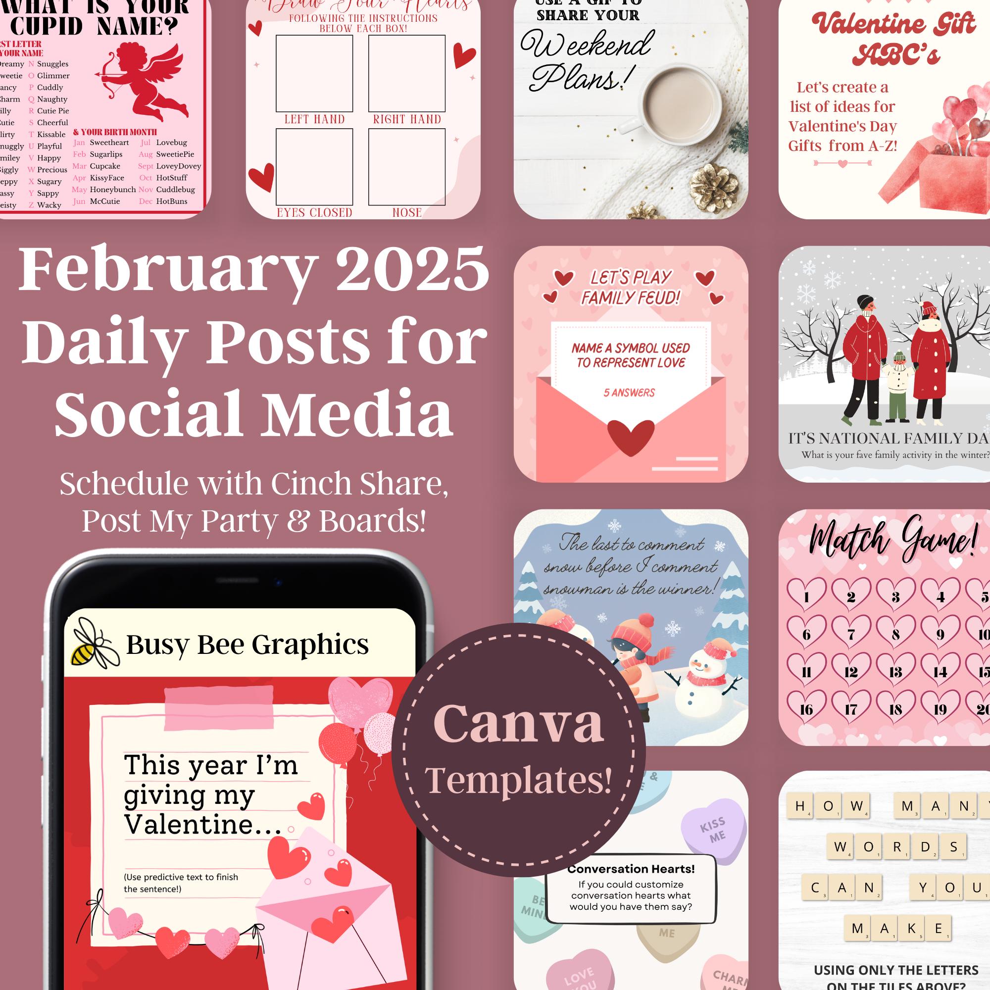 FEBRUARY 2025 Daily Posts - Graphics, Captions, Scheduling Links ...