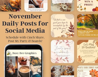 NOVEMBER 2024 Social Media Posts w/ Captions. Daily Interaction Content Direct Sellers & Small Business (Cinch Share, Post My Party, BOARDS)