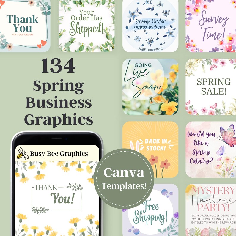 Spring Business Graphics - Social Media Canva Templates - Etsy