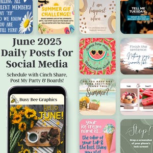 JUNE 2025 Posts w/ Captions & Scheduling, Social Media Engagement Post Planner for Facebook or Instagram, Small Business Interaction Posts