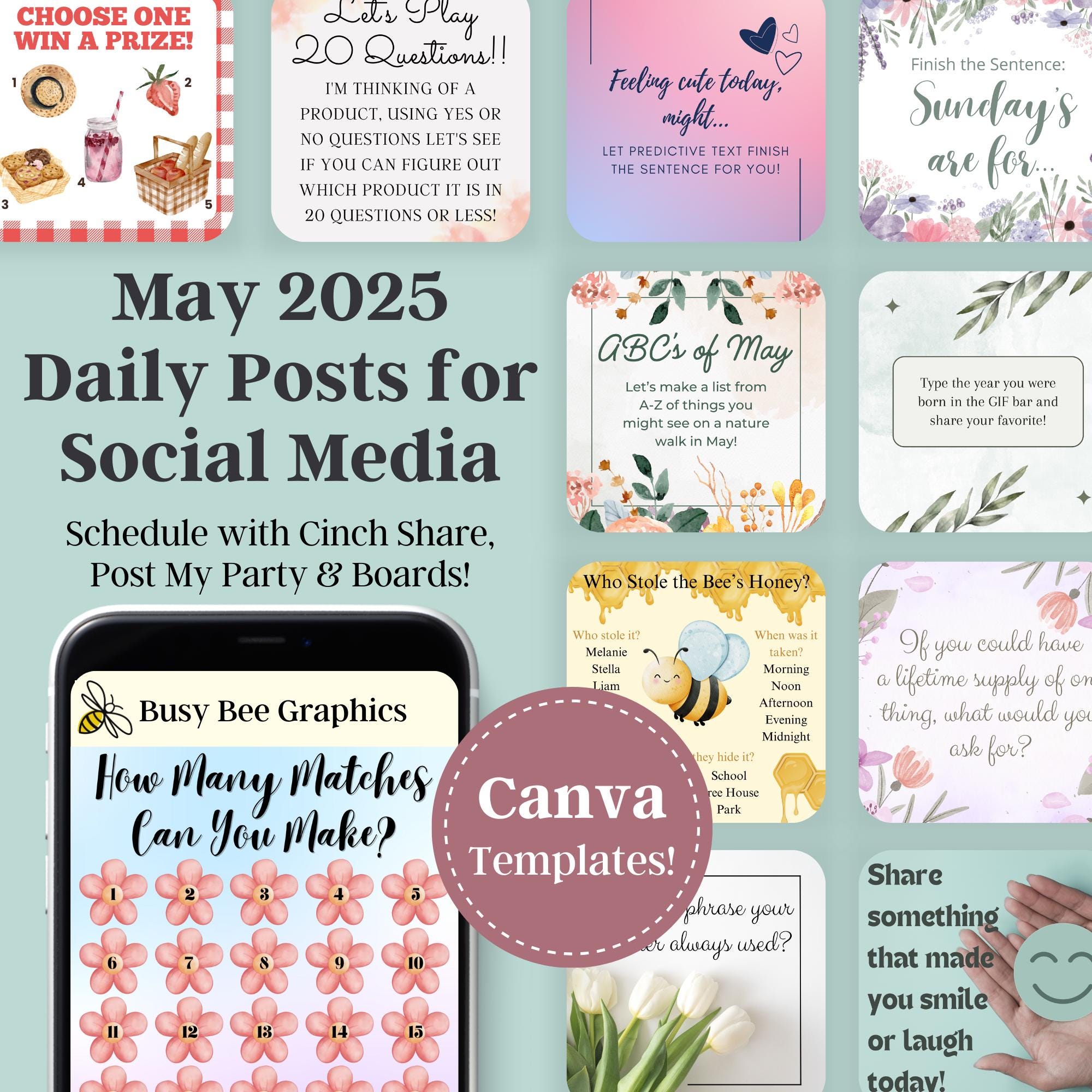 MAY 2025 Daily Posts - Graphics, Captions, Scheduling Links & Canva ...