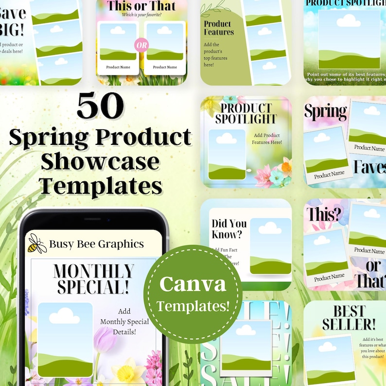 Spring Product Showcase Canva Templates – 50 Editable Social Media ...