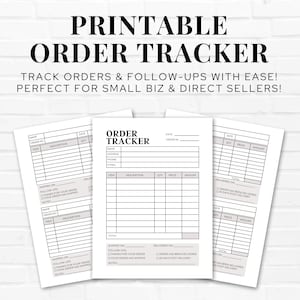 Puede incluir: Seguimiento de pedidos imprimible con secciones para el nombre del cliente, el número de pedido, la fecha, la descripción del artículo, la cantidad, el precio, el importe, el envío, el seguimiento y la entrega. El seguimiento tiene un diseño en blanco y negro con un fondo gris claro.