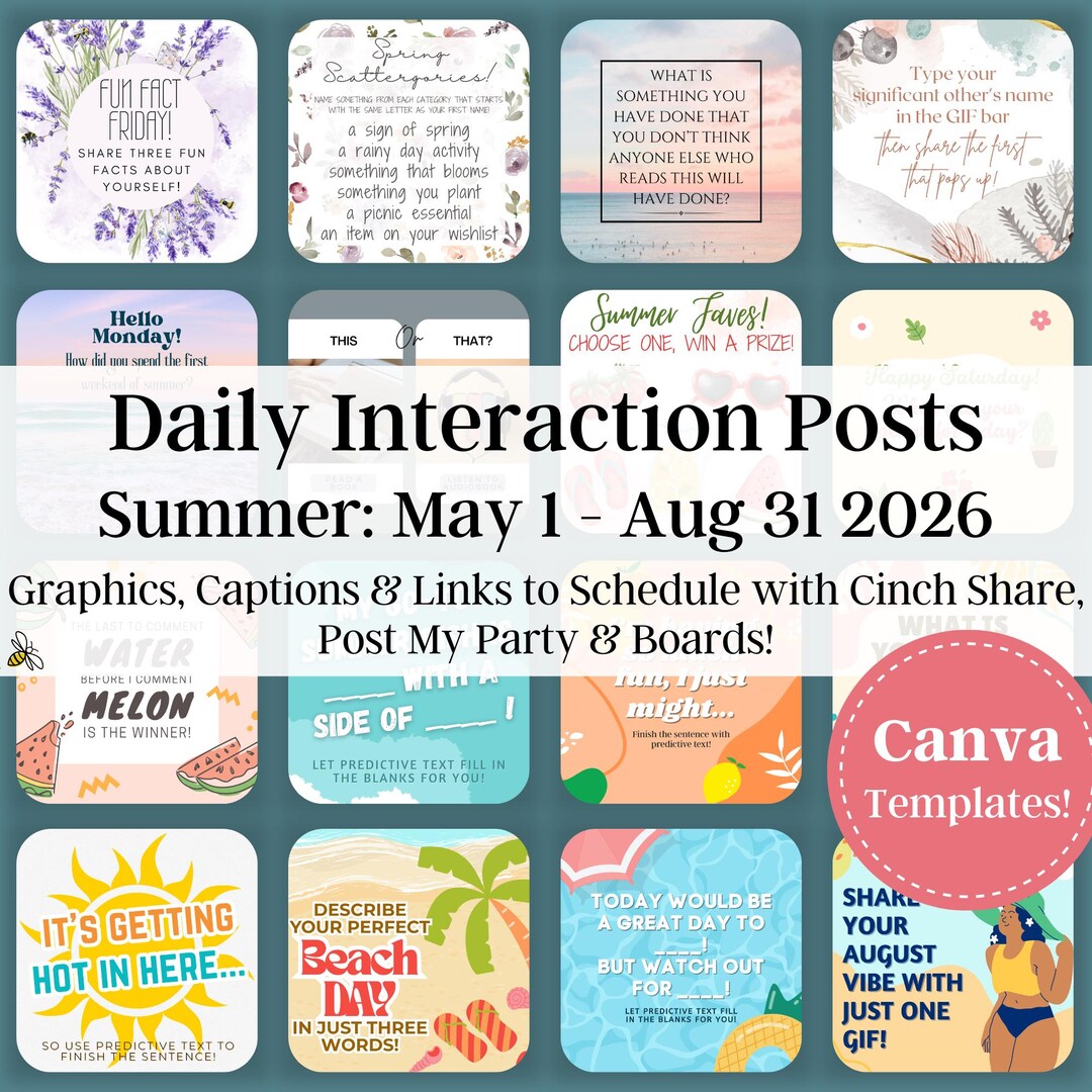 Summer 2026 Daily Interaction Posts Bundle - Graphics, Captions ...