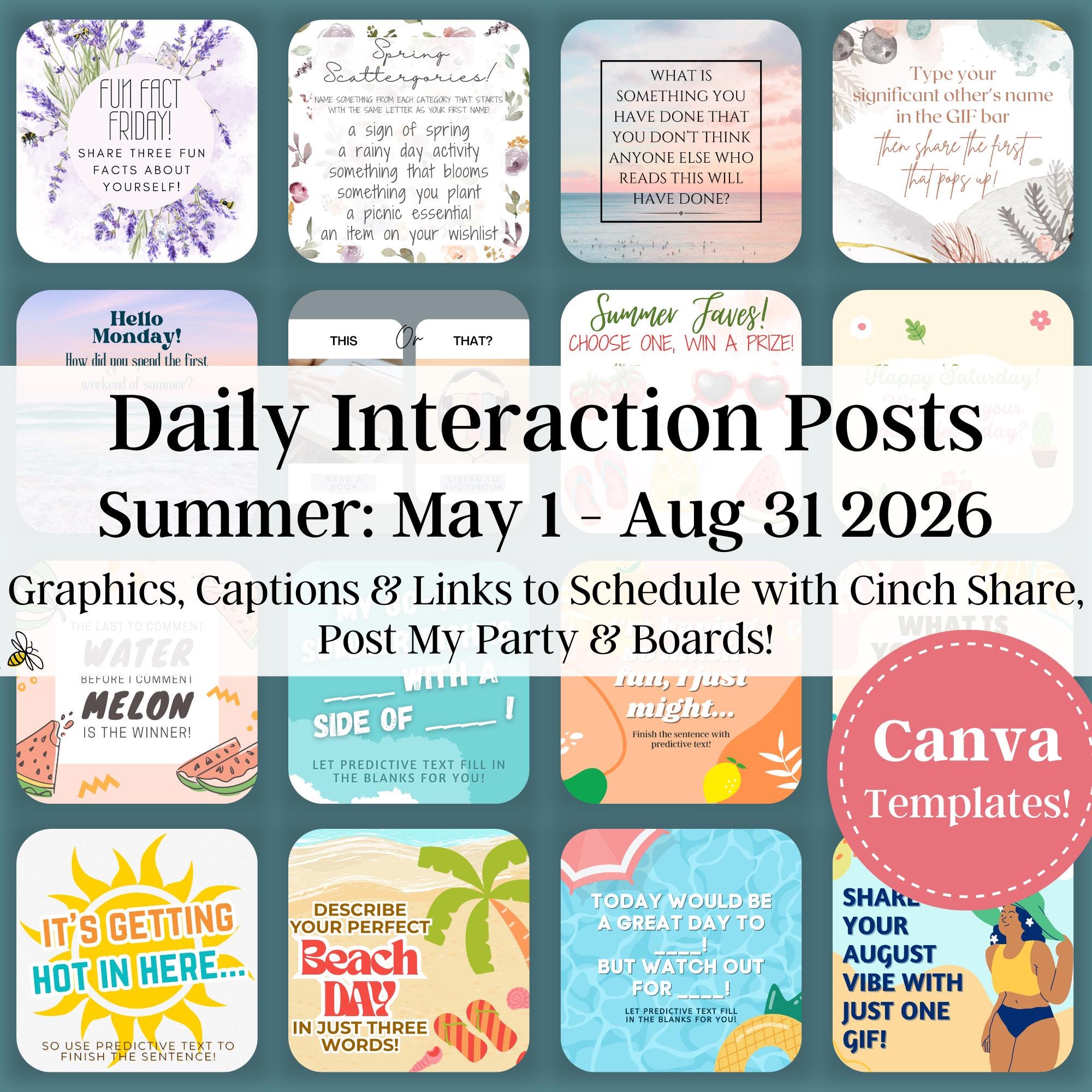 Summer 2026 Daily Interaction Posts Bundle - Graphics, Captions ...