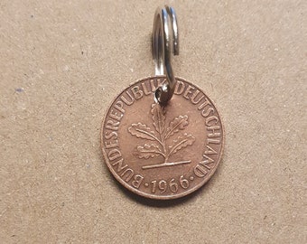 1966 1 Pfennig Keyring - Your personal lucky charm, anniversary, birthday, coin, luck, pendant, jewelry