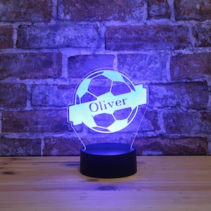 Personalized RGB-LED night light - football motif with your desired name, individual gift, acrylic glass