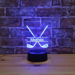 Personalized RGB LED night light - golf club motif with desired name, individual gift, acrylic glass