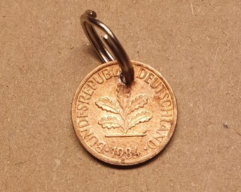 1984 1 Pfennig sleutelhanger - uw persoonlijke geluksbrenger, jubileum, verjaardag, munt, geluk, hanger, sieraden