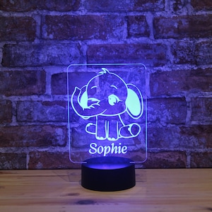 Personalized RGB-LED night light - elephant motif with desired name, individual gift, acrylic glass