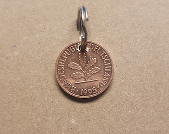 1995 1 Pfennig Sleutelhanger - Uw persoonlijke geluksbrenger, jubileum, verjaardag, munt, geluk, hanger, sieraad