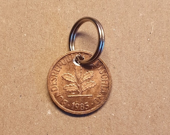 1985 1 Pfennig sleutelhanger - uw persoonlijke geluksbrenger, jubileum, verjaardag, munt, geluk, hanger, sieraden