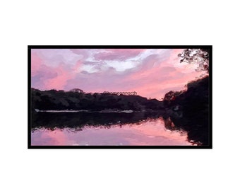 Pink Sunset on Lake Landscape for Samsung Frame TV Art