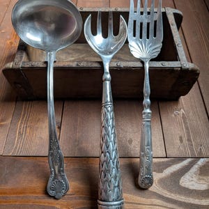 Vintage Silver or Silver-Plated Serving Utensil Mixed Collection // Includes Sheffield England Pieces // Eclectic // Gothic