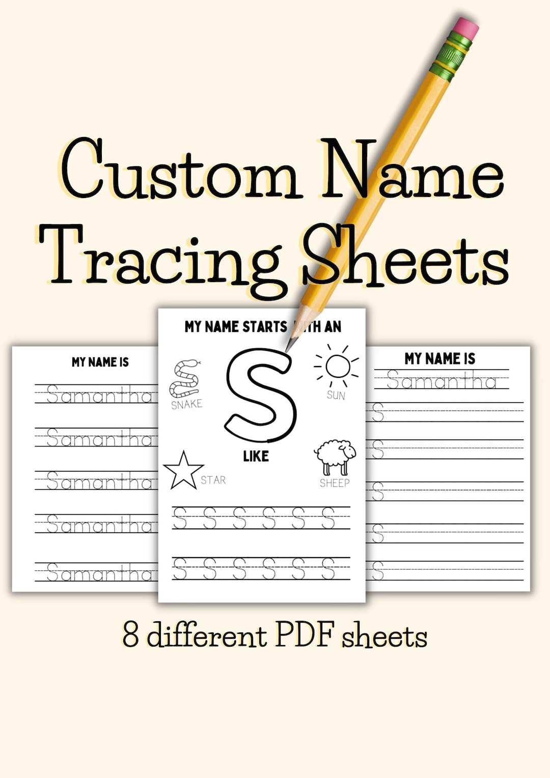 8 Custom Name Tracing Printable PDF Worksheet Preschoolers