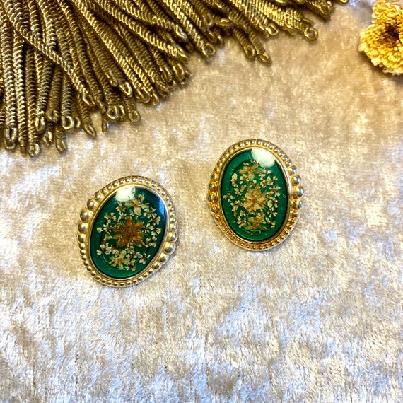 Lime Green Earrings 60s Clips Drop and Dangle Balls Floral