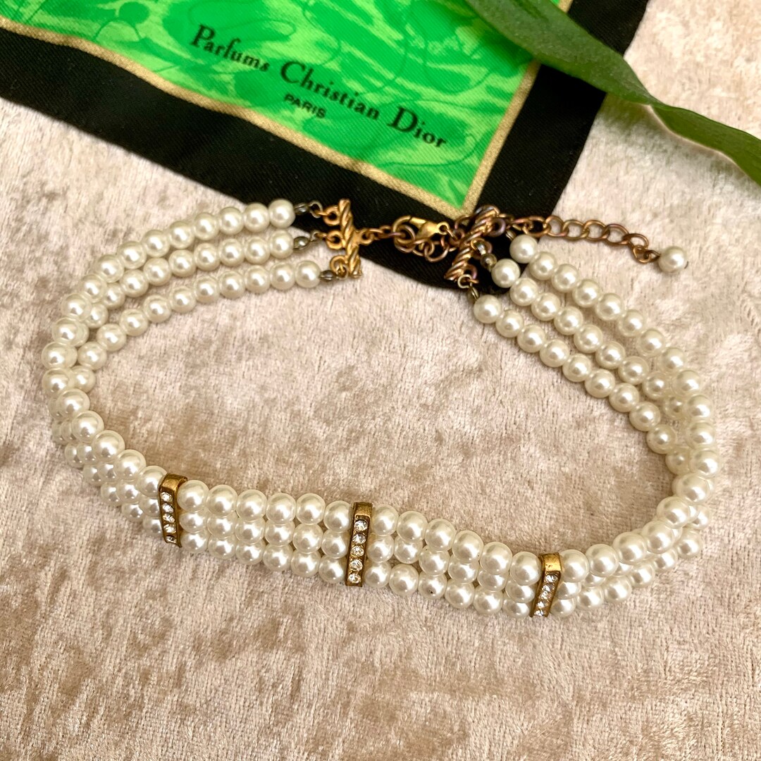 Three Strand Pearl Necklace Vintage Etsy