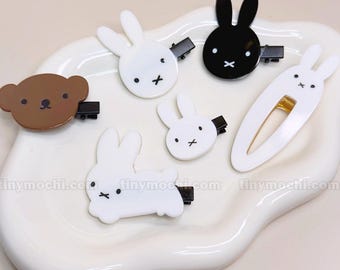 Kawaii Bunny and Bear Hair Clips for Girls - Cute Cartoon Animal Snap & Alligator Clips, Adorable Aesthetic Kids Hair Accessories