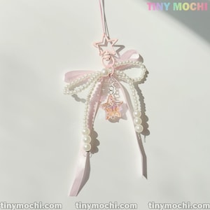 Keychain charm Pink Ribbon Star Pearl  – Kawaii Bow Charm for Bags & Keys
