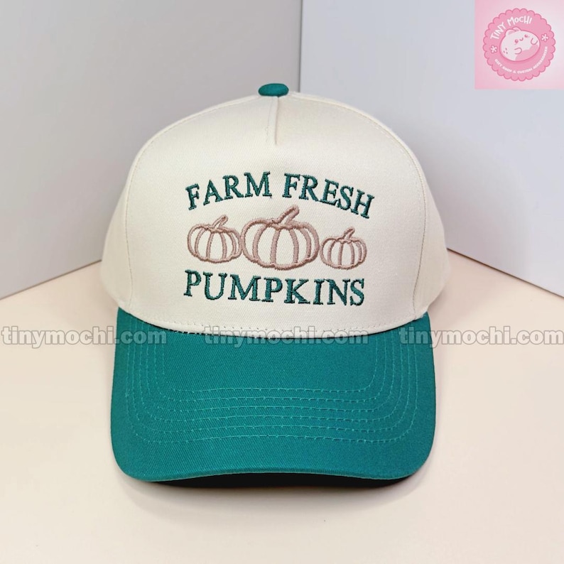 Embrace cozy fall vibes with this embroidered “Farm Fresh Pumpkins” hat—perfect for autumn days!