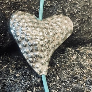 NEW! Asymmetrical 3D LARGE Fine Silver Heart Bead - Dotted Karen Hill Tribe 22mm x 21mm x 13mm - Focal Point - 1mm ID - MB174