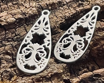 SALE! Sterling Silver Cut Out Tree Teardrop Charms or Dangles - 5mm x 11mm - Chandeliers - Laser Cutout - Legacy Silver Supplies C53/a