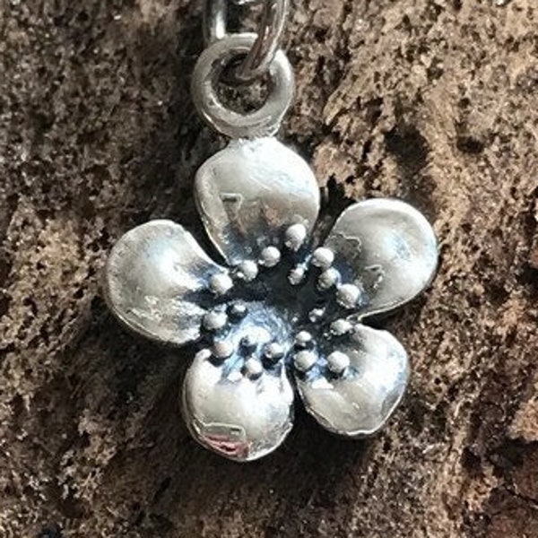 Sterling Silver Flower Charm - 1 Cherry or Plum Blossom - Lots with Oxidized Details - Earthy Pendant - Gorgeous Nature Dangles -Legacy- C85