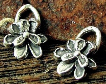 Sterling Silver Artisan Flower Charms  - lil Pansy Pendants - Earring Dangles - Rustic Charms - Legacy Silver Supplies 12.25mm tall  AC124