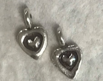 4 Heart Charms - Heart Stamped Fine Silver Charms - Bracelet Dangles - Neck NapeTag Tiny Pendants Karen Hill Tribe Oakhill Silver C231