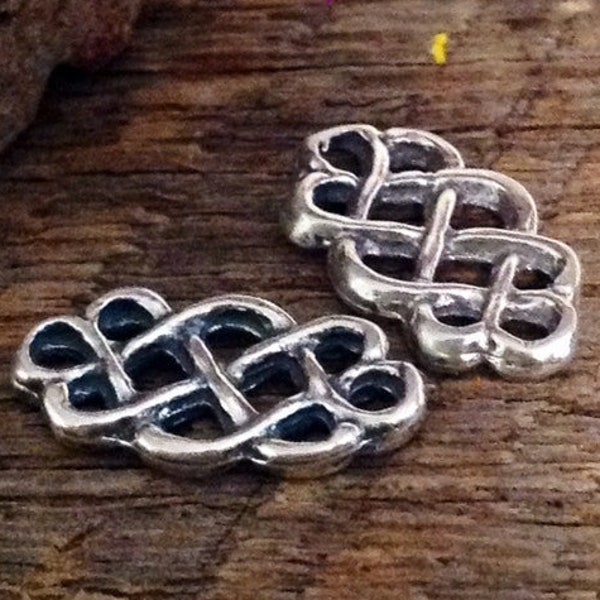 Celtic Love Knot Links or Connectors in STERLING SILVER - 2 Medium Intertwined Irish - Scottish Charms 14.2mm - Legacy Silver Supplies L9