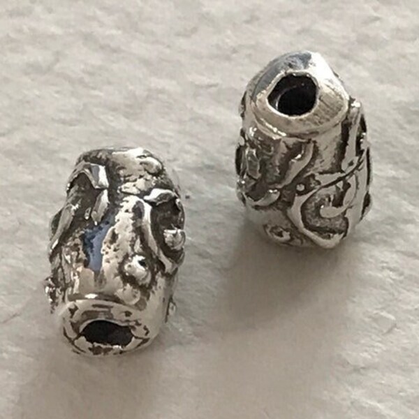 2 Rustic Artisan Sterling Silver Tube Beads - 2 Large Swirled Tendril Spacer Beads 8.25mm x 5.2mm - Legacy Silver Supplies AC231