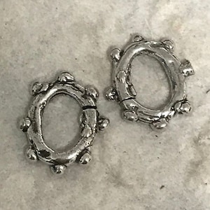 2 Large and Thick Sterling Silver Jump Rings - 14mm x 12mm Dotted Rustic Links or Connectors Sterling Silver - Legacy Silver Supplies AC63