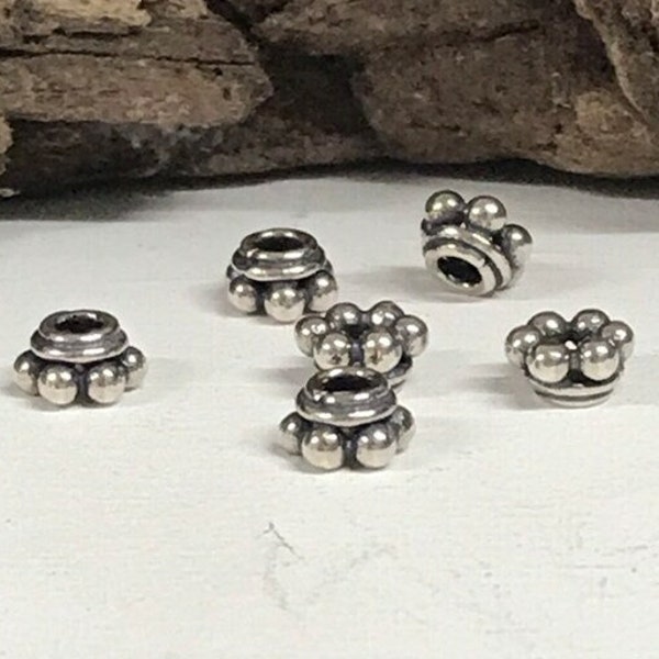 Small Sterling Silver Bead Caps - 6 Itty Bitty Cones - 5mm Great for 4.7mm Gems - Beads or Pearls - Bali Granulated Beading Cap - MB306