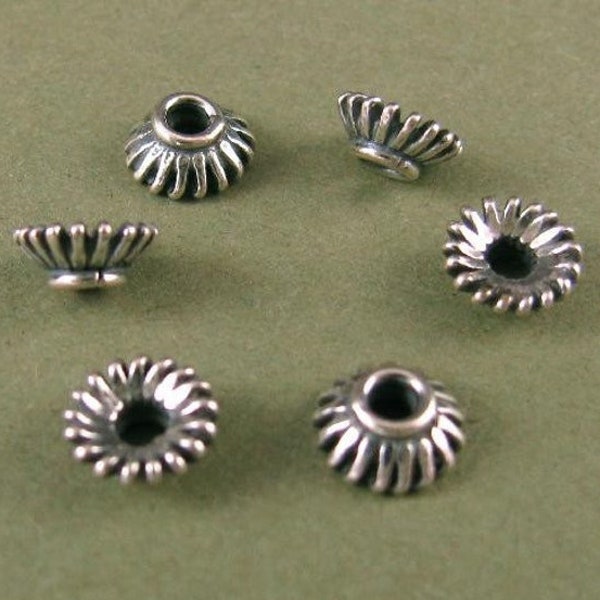 6 Oxidized Sterling Silver Bead Caps - 6mm - Twisted Wire Style = Beading Cap - Legacy Silver Supplies MB99
