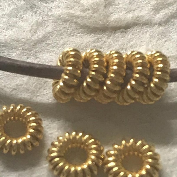 Gold Vermeil Roundelle Spacer Beads - 10 Small Wired Spacers - Twisted Rounds 24kt Vermeil - 4.8mm Round x 1.5mm ID 1.8 - LegacySilver MB309